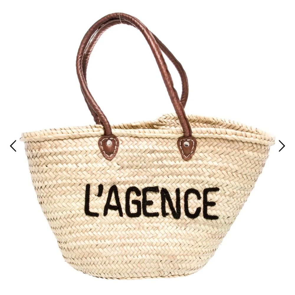 L’AGENCE Large Straw Market Tote Leather Handles Resort Beach Bag Chic